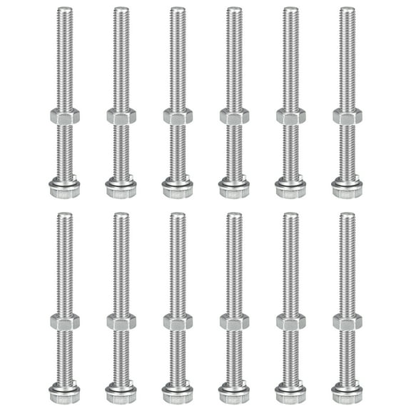 Uxcell M10 x 100mm Hex Head Screws Bolts, Nuts, Flat & Lock Washers Kits, 304 Stainless Steel Fully Thread Hexagon Bolts 8 Sets