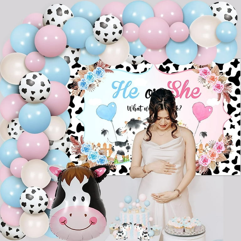 Cow Gender Reveal Decorations - Blue and Pink Cow Balloons Garland Kit with  Cow Baby Shower Backdrop, Cow Print Foil Balloon for Cow Theme Gender Reveal,  Cowgirl Cowboy Baby Shower Party Decorations 