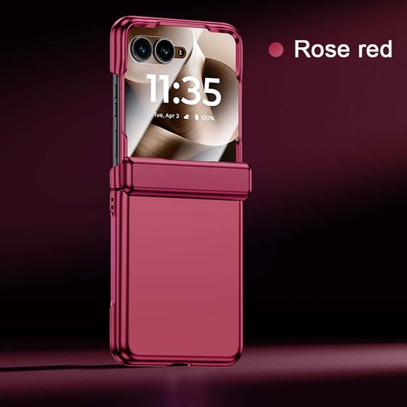 ELEHOLD Case for Motorola Razr 60 Ultra, Slim Hard PC Shockproof Protective Cover with Built-in Tempered Glass Screen Protector Hinge Protection, Rose