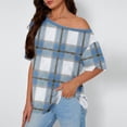 thumbnail image 3 of Ohufall One Shoulder Shirts for Women Print Short Sleeve Pullover Casual Tops Loose Fit Summer Cute Tops, 3 of 6
