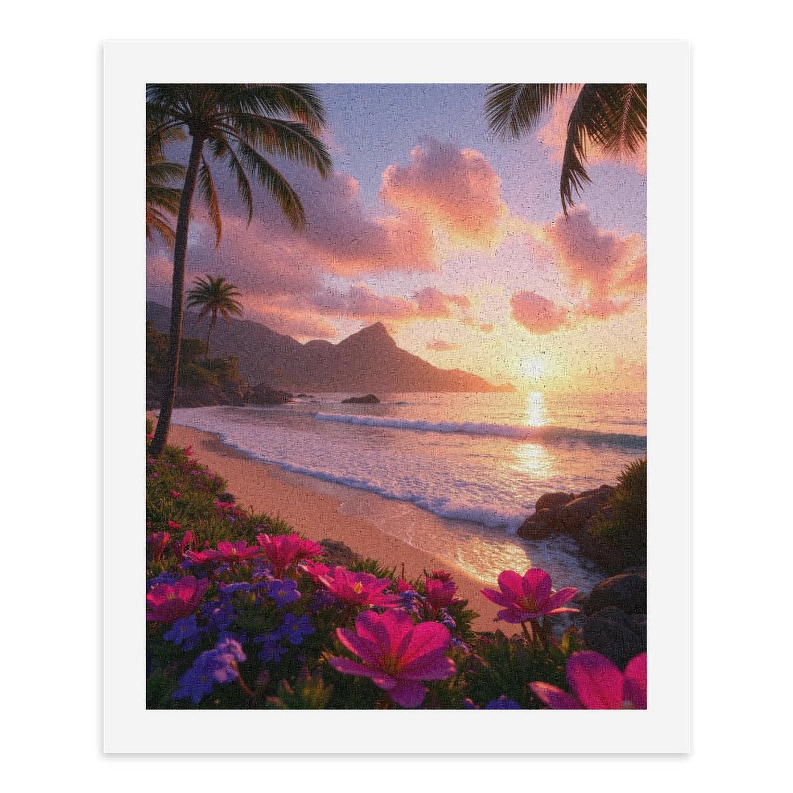 Paint by Numbers Kit for Adults, Tropical Sunset Beach Flowers Paint by Numbers, Easy Paint by Numbers Kit for Adults Beginner, DIY Adult Paint by Number Kits on Canvas, 12x16in Home Decor