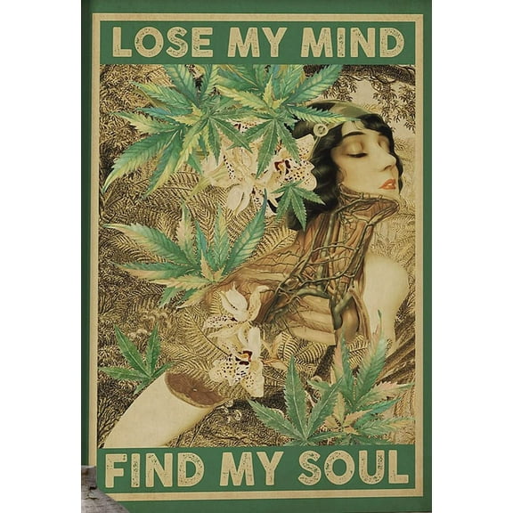 Jigsaw Puzzles 500 Pieces Cannabis Sativa Poster, Lose My Mind and Find My Soul Poster, Marijuana Prints, Hippie Girl, Vintage Weed Wall Art