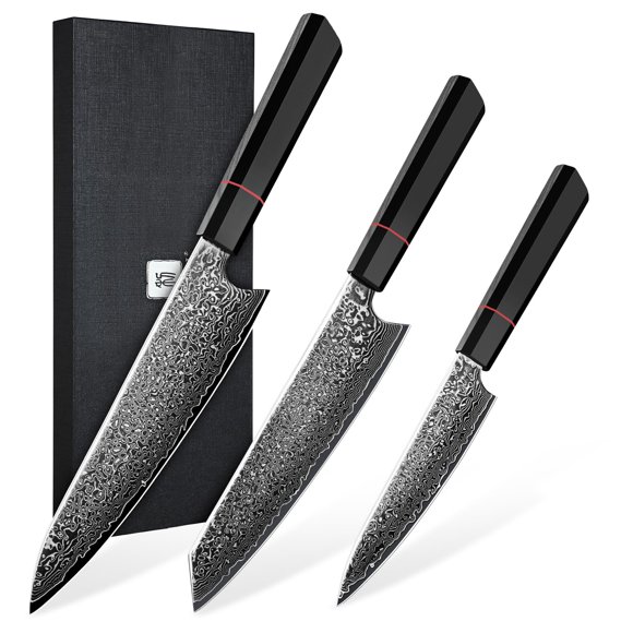 TIVOLI Damascus Knife Set 3PCS, Japanese Kitchen Knife With VG10,Ultra Sharp Cooking Knife Set With Octagonal Handle,Profe