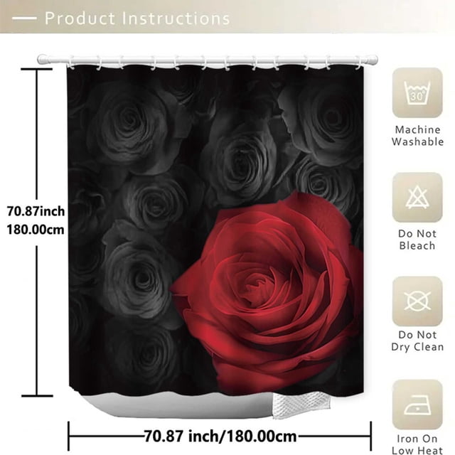 Kabnic Rideau de Douche Valentin Cœur Rideau de Douche Tapis de Sol Ensemble de Quatre Pièces Séparation Sèche Humide Rideau de Douche Imperméable