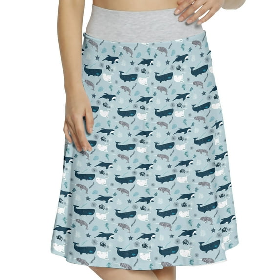 Women's Under The Sea Sketch Style Orcas A-line Printed Skirt Casual Wear, S, Pale Blue Blue Grey, by Ambesonne