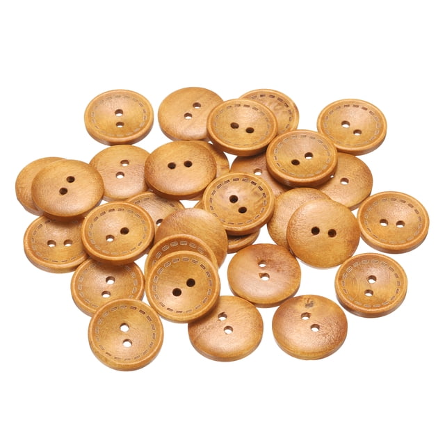 Botón de costura de madera Uxcell de 30 piezas 36L 7/8" (23 mm) botones redondos de repuesto de madera con 2 agujeros para costura de ropa, almohada, manualidades de bricolaje, decoración, naranja