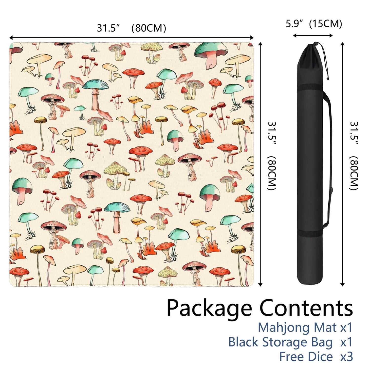 Square Botanical Pattern Mahjong Mat 31.5 Inches Made of Premium Rubber with Anti-Slip Non-Slip Properties and Noise Reduction for Card Games