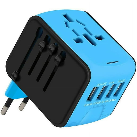 Travel Adapter, Universal 4 Port USB & AC Plug Adapter, France to USA UK Germany Thailand Italy Australia China Japan Plug Adapter