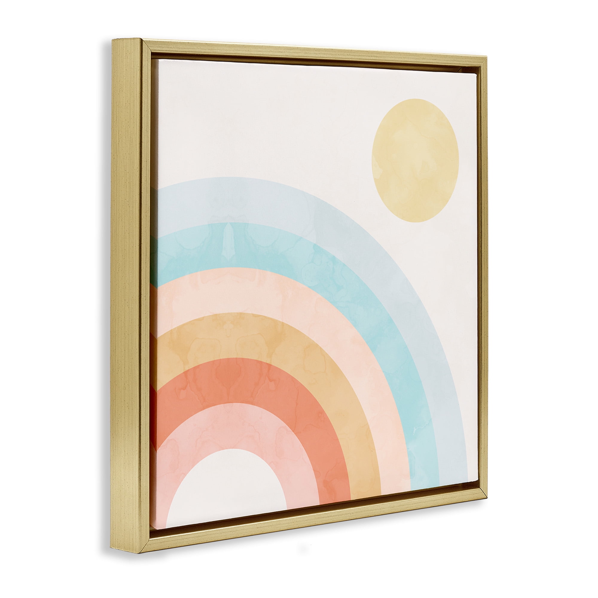 Stupell Industries Retro Rising Sun Rainbow Arches Landscape Painting Gold Floater Framed Canvas Art Print Wall Art, 25 x 25
