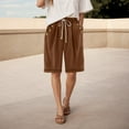 thumbnail image 5 of vigerkar Women Bermuda Shorts Knee Length High Waisted Shorts Summer Casual Capri Pants with Pockets (Brown, M), 5 of 6
