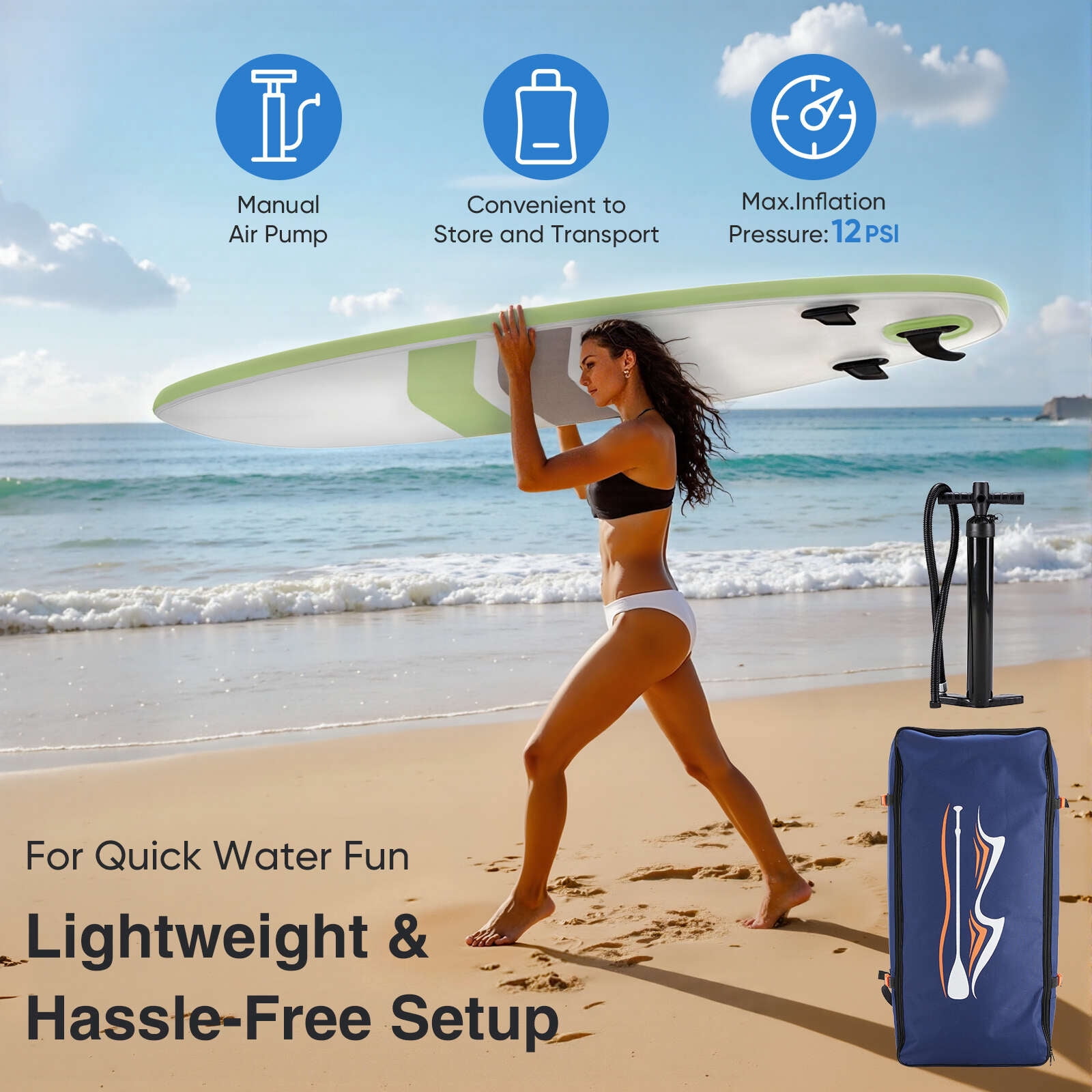 Gianna Inflatable Stand Up Paddle Board with Premium SUP Paddleboard Accessories,2-in-1 Paddle for Adults,Green
