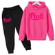 thumbnail image 5 of Sudadera con capucha para niños con estampado de letras rosas, abrigo y pantalones para niñas, 2 piezas, ropa de 3 a 12 años, conjunto deportivo de moda informal y encantador, 5 of 5