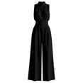 thumbnail image 5 of Women's Sleeveless Neck Wide Leg Jumpsuit Summer Casual Flowy Long Pant Solid Piece Black L, 5 of 5