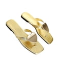 thumbnail image 6 of Hinvhai Flip Flops for Women Square Toe Flat Sandals for Women Comfortable Sandals Leather Flip Flops Lightweight Summer Beach Sandals Dressy Vacation Essentials Slides Gold 8.5(41), 6 of 9