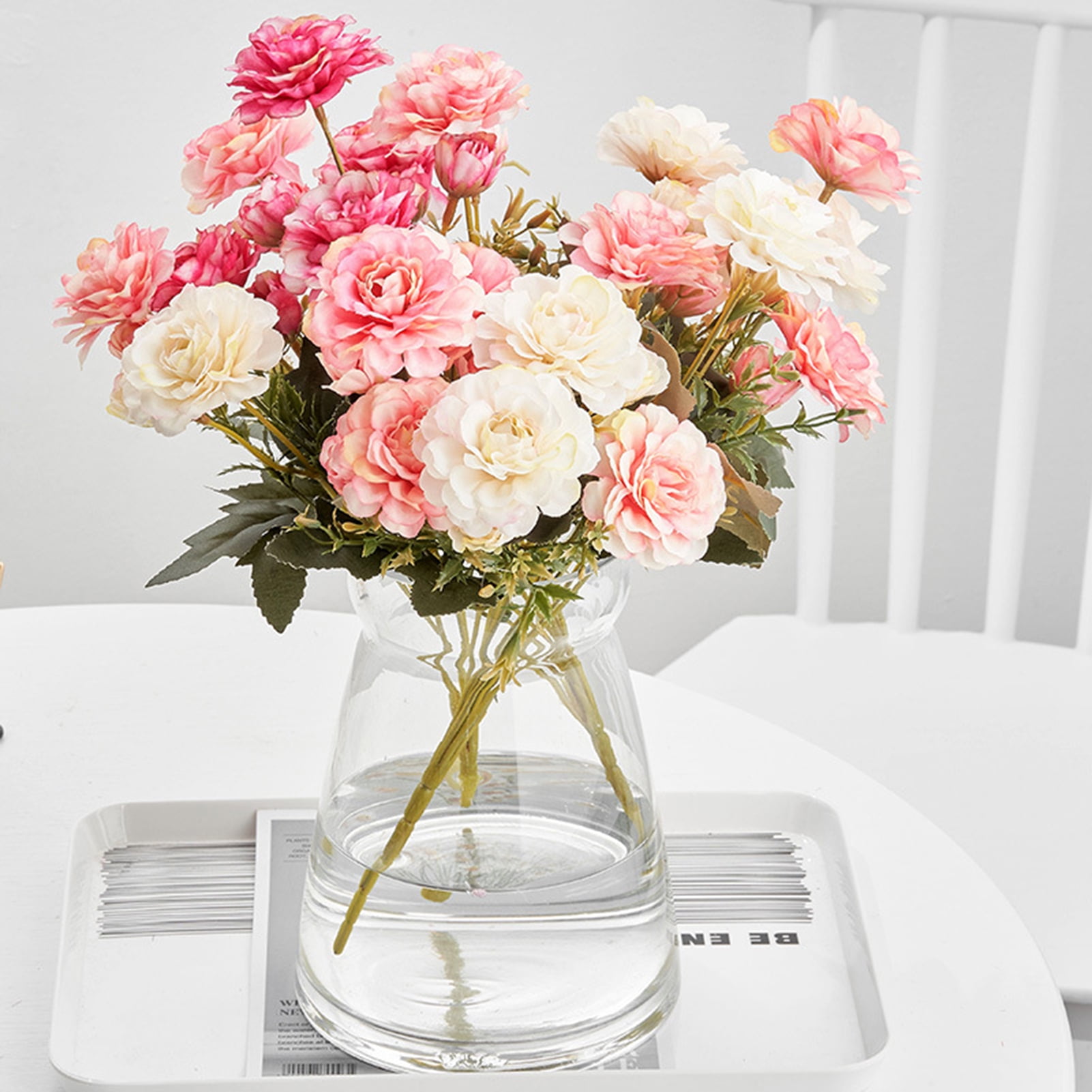 Color : Dark Vase Vintage Round Solid Wood Artificial Flower/Dried Flower Flower Arranger for Home/Hotel/Office Decoration Decoration Without Flowers 