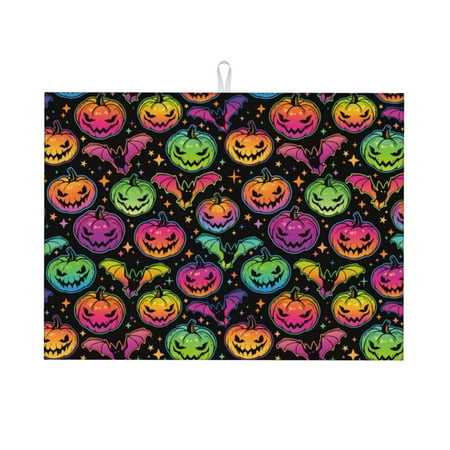 

Large Dish Drying Mats for Kitchen Counter - cool pumpkin 18x24In Anti-Slip Absorbent Microfiber Drying Mat for Kitchen Counter Mat Dish Rack Mat with Hanging Loop
