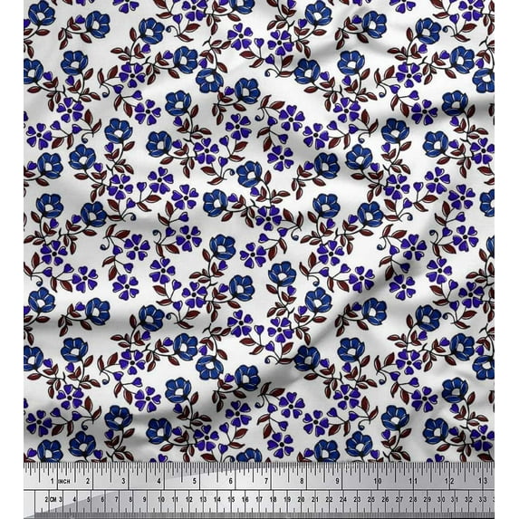Soimoi Polyester Crepe Fabric Leaves & Floral Block Print Fabric by Yard 52 Inch Wide