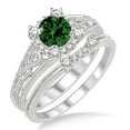 thumbnail image 1 of 2.25 Carat Green Emerald 6mm Round Cut Vintage Halo Floral Bridal Set Diamond Moissanite Engagement Ring On 10K White Gold, 1 of 2