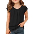 thumbnail image 1 of EGNMCR Children's Spring And Summer Solid Color Short Sleeves Round Neck Pleated T-shirt Top For Kids Children polyester top, 1 of 7