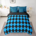 thumbnail image 2 of Homewish Geometric Rhombus Textured 7-Piece Bedding Comforter Set,Classic Checkered Desgin King Bedding Sets,Black Blue Bed Sheets For Men Women,Microfiber Bedroom Decor Reversible, 2 of 8