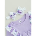thumbnail image 4 of Infant Girl Rompers Dress Long Sleeve Rib Knit Floral Print Skirt Hem Jumpsuits with Headband, 4 of 7