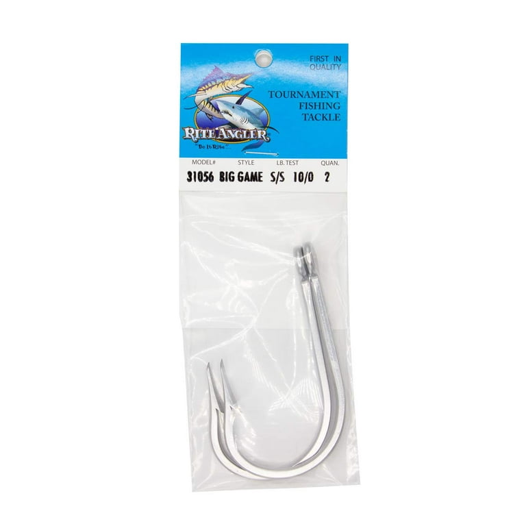 Rite Angler Big Game Stainless Steel Hook Offshore Angler Trolling (2 Pack)  6/0, 7/0, 8/0, 9/0, 10/0, 11/0, 12/0 for Offshore Saltwater Big Game  Fishing 