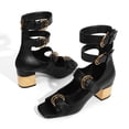 thumbnail image 6 of RONILURN Women's Peep Toe Square Toe Block Heel Gladiator Sandals Gold Buckle Ankle Strap Dress Shoes, 6 of 8