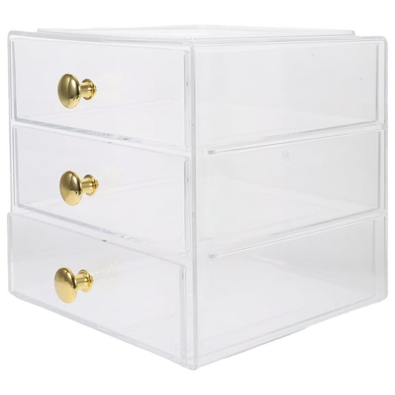 CTIRCHIU Three Layer Transparent Desk Organizer with Drawers Stackable Desktop Storage Box for Easy Item Classification