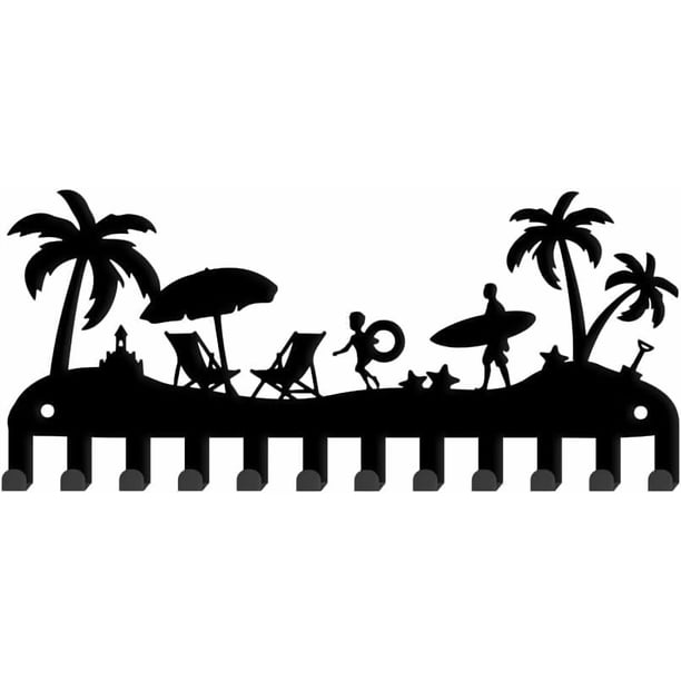 Llavero de metal con diseño de playa, con 12 ganchos decorativos, ideal para colgar en la pared, ideal para correa de perro.