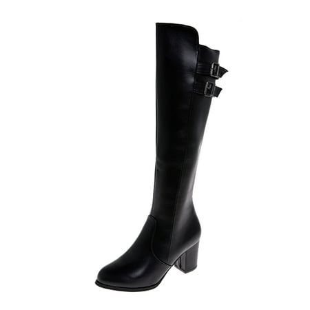 

autumn winter shoes Boots Belt Fashion Solid Women s Thick The Boots Color Buckle High Knee Over High Heel women s boots