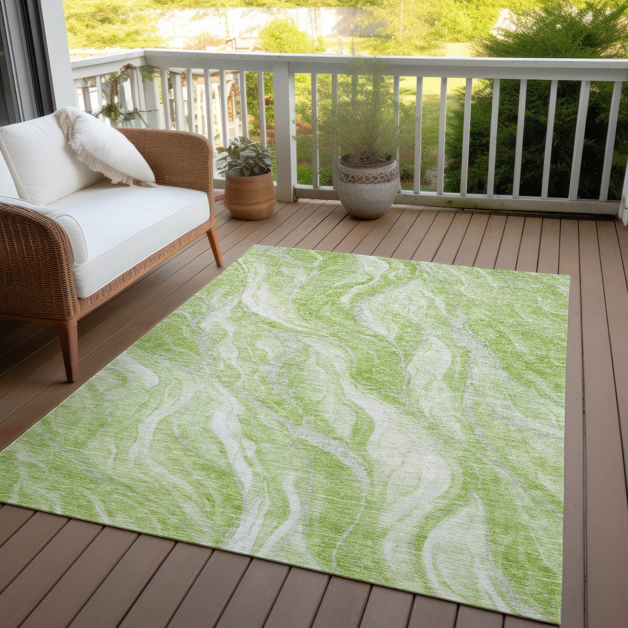 Addison Rugs Chantille Indoor/Outdoor Transitional Waves Aloe Washable Rectangle Rug, 10' x 14'