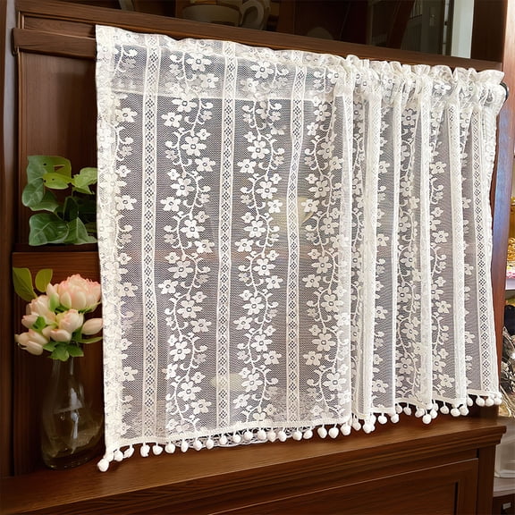 Eolstice Lace Curtain Fabric, Semi Sheer Chiffon with Embroidery, Rod Pocket Window Treatments for Doors and Windows, Bedroom Privacy, Elegant Decor