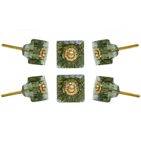 Set of Six Mammounia Green Glass Knobs