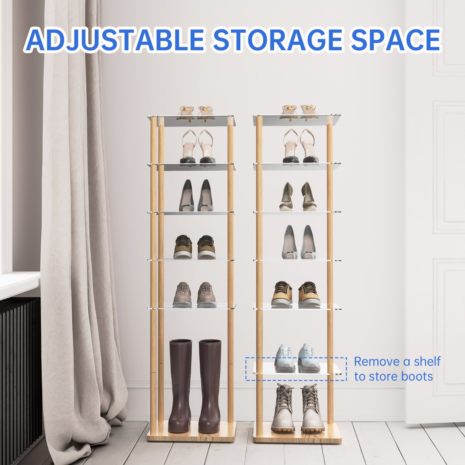 NiHome 7-Tier Vertical Acrylic Shoe Rack, Easy No-Tool Assembly Space-Saving Shoe Organizer for Entryways, Closets, Dorm Rooms, 11"x10.5"x41" Versatile Storage for Shoes, Boots, Books and More