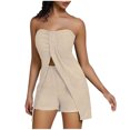thumbnail image 5 of Oplxuo Women's Sexy 2 Piece Outfits 2025 Summer Split Front Strapless Bandeau Tube Top Matching Shorts Clubwear Sets, 5 of 6