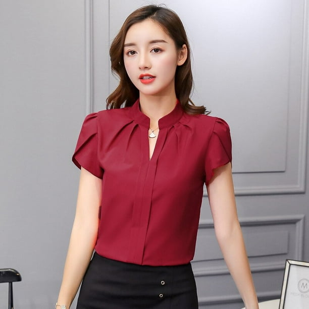 Korean Fashion Women Shirts Woman Chiffon Shirt Short Sleeve