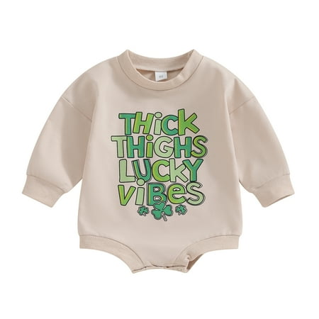 

Suealasg Baby Boys Girls Saint Patrick s Day Romper 3M 6M 12M 18M Infant Long Sleeve Round Neck Shamrock Print Bodysuit Newborn Spring Ireland Festiva Clothes