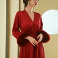 thumbnail image 4 of Arlun Valentine's Day Satin Robes for Women Sheer Long Sleeve Fuzzy Trim Kimono Robe Fashion Lightweight Comfy Long Wrap Nightgown Bathrobe Pajamas Sleepwear Red L, 4 of 8