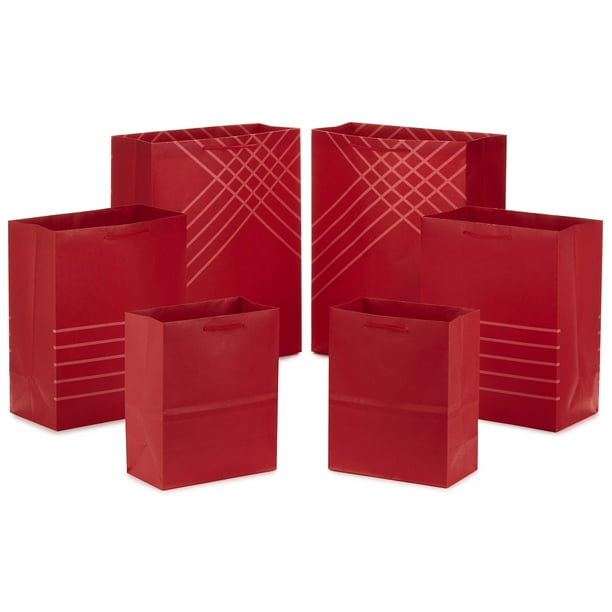 Bolsas de regalo Hallmark, 6 unidades, color rojo, varios tamaños, 23 a 36 cm