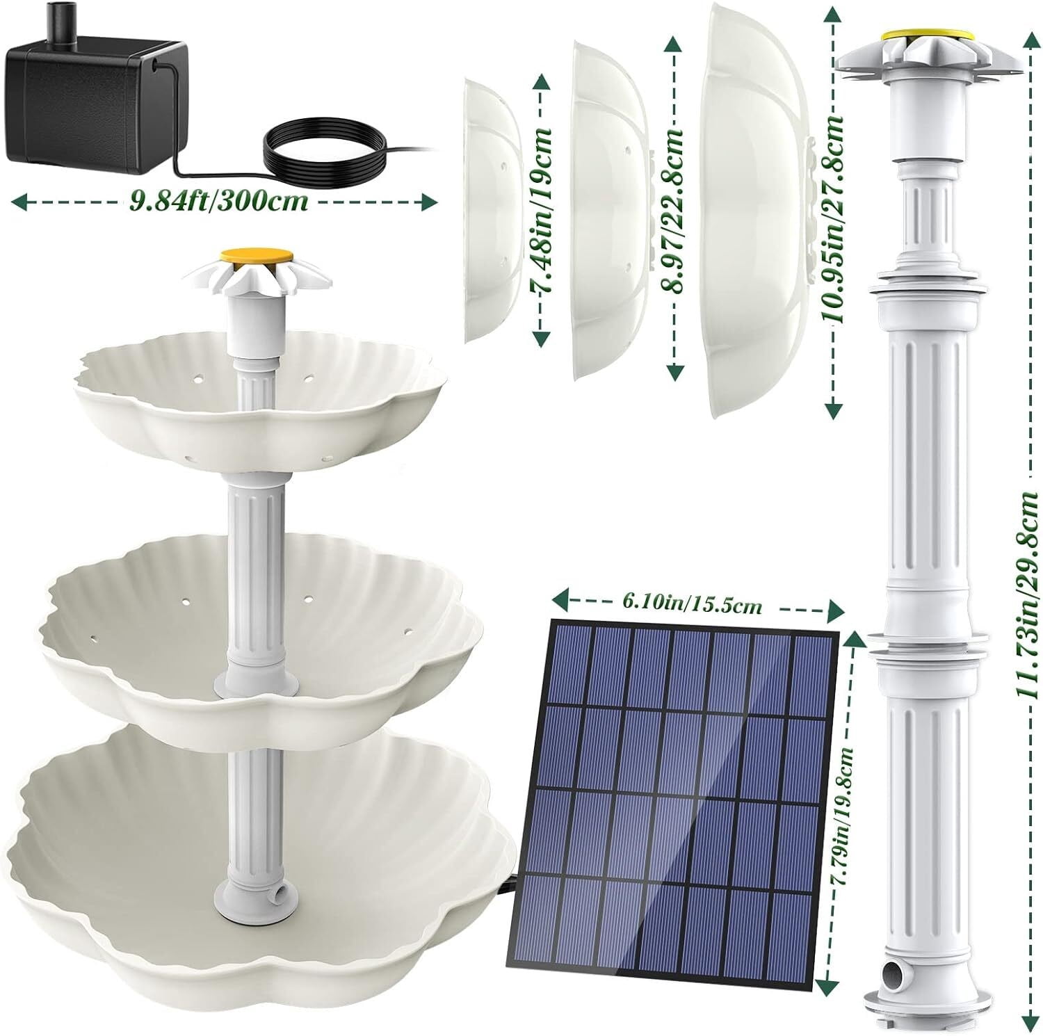 3 Tiered Bird Bath with 3.5W Solar Pump, DIY Solar Fountain Outdoor Bird Feeder