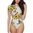 thumbnail image 2 of Uemuo Bird Sunflowers Pattern Women's One Piece Short Sleeve Swimsuit Rash Guard Surfing Modest Quick-drying Swimsuit Beach Essentials-XX-Large, 2 of 9