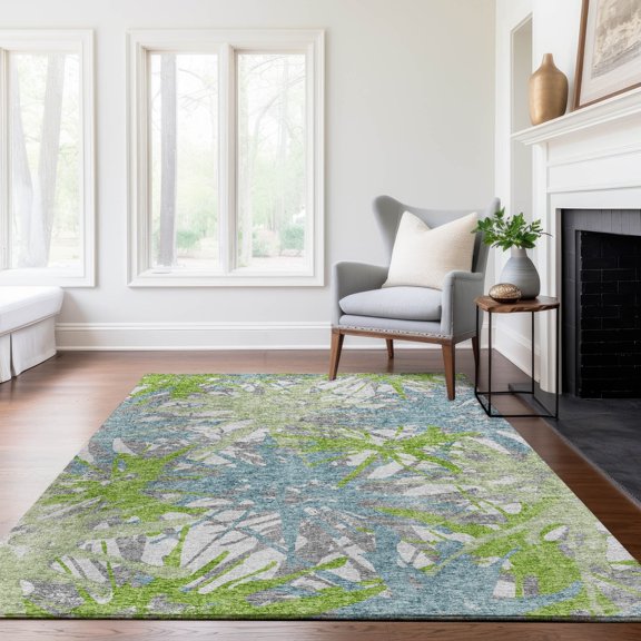 Addison Rugs Mayfield Washable Transitional Tropical Green Rectangle Rug, 10' x 14'