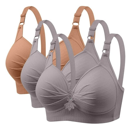 GERsome Women s Pack of 3 Push Up Bra Wireless Padded No Underwire Back Closure Bralettes Sports Bras Comfort Sleep Bra Full Coverage 3PC#2Gray/Khaki XS