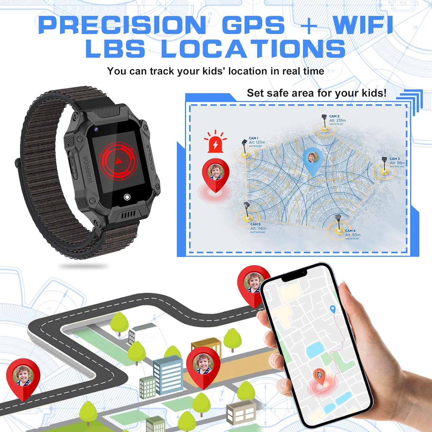 SHANNA 4G Smart Watch for Girls Boys, Smart Watch Phone with Calling, SOS, GPS, Camera, Flashlight, GPS Tracker for 3-12 Years Kids Birthday Xmas Gift, Black