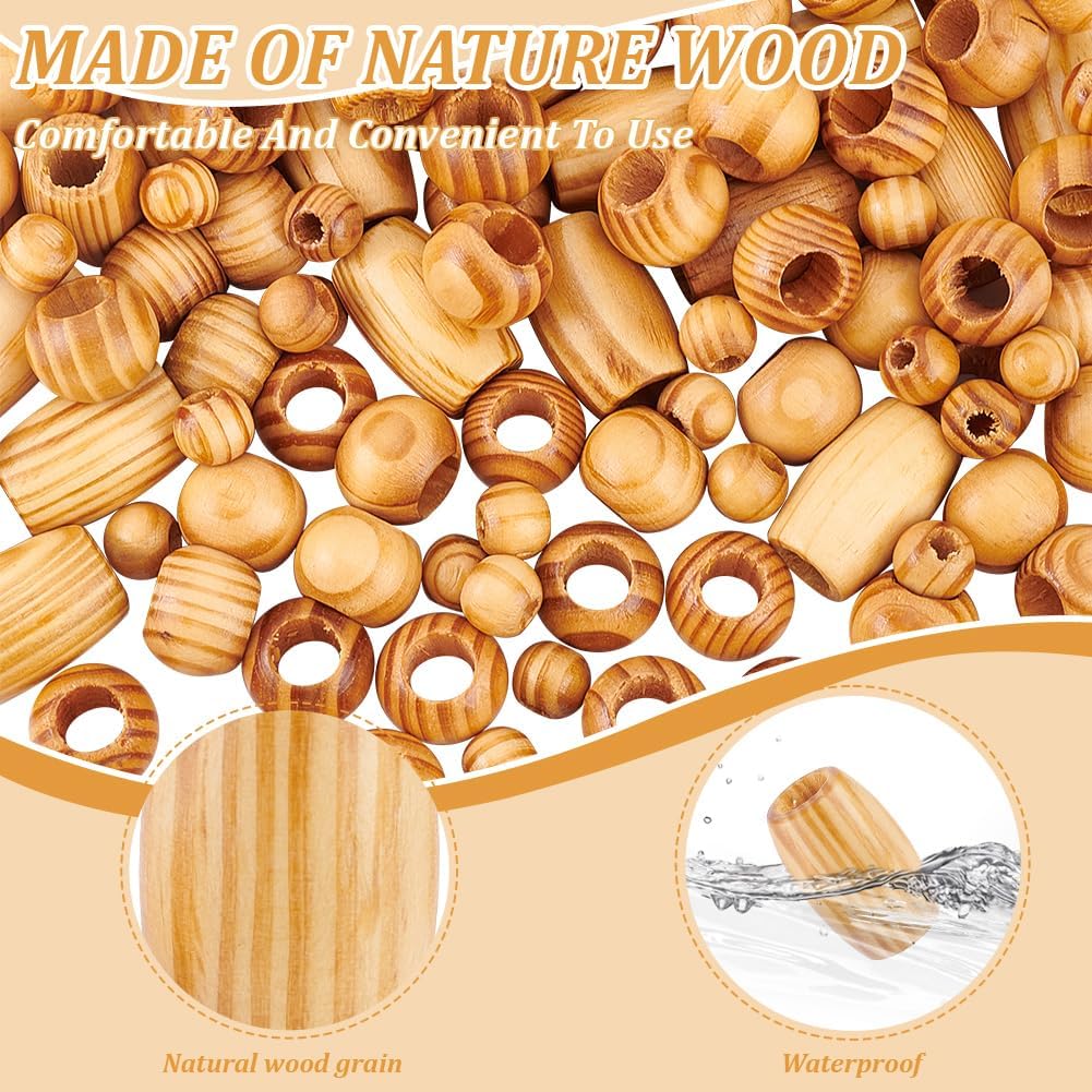 180 Pieces Wooden Beads Loose Beads Large Hole Making Kits Supplies Jewelry Making Hair DIY Craft Handmade Decor Mixed ColorDIY