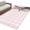 thumbnail image 2 of Area Rug for Living Room, Pink Easter Non-Slip Indoor Large Carpet for Bedroom/Dining Room, Bunny Tulip Checkered Elegant Pastoral Washable Low-Profile Rectangle Floor Runner Rugs - 4 x 6 Ft, 2 of 7