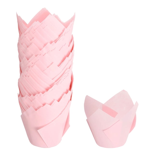 150Pcs Forros de Hornear Tulipán para Cupcakes Muffins Papel a Prueba de Grasa para Bodas (3.1" x 2", Rosa)