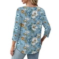 thumbnail image 5 of Womens Crew Neck Shirts 3/4 Sleeve Blouses Tunics Top Floral Printed Shirts Fashion 2026 Basic Tops Going Out Outfits Y2K Clothes, 5 of 7