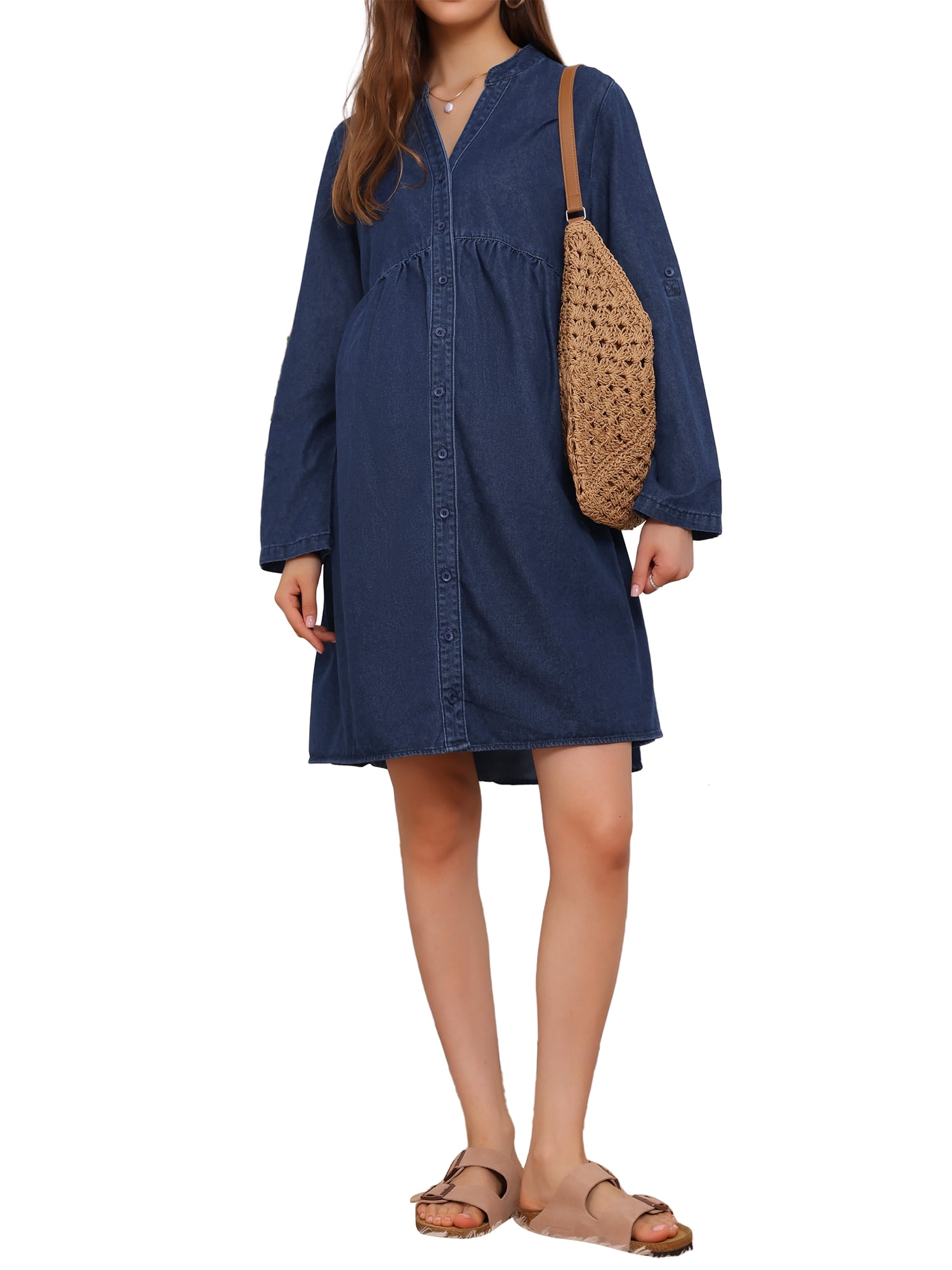 denim pregnancy dress Tencel Denim Smock Maternity Dress M