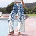 thumbnail image 5 of Wutalume Women's Retro Floral Print Wide Leg Pants, Casual Drawstring Beach Trousers with Pockets, Loose Flowy Spring Bottoms for Travel,Blue L, 5 of 6